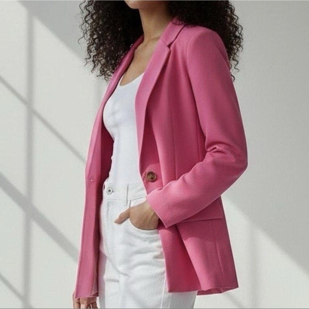 The Drop Women's Pink Lined Long Blazer M Button Closure Pockets Long Sleeve - Picture 2 of 12